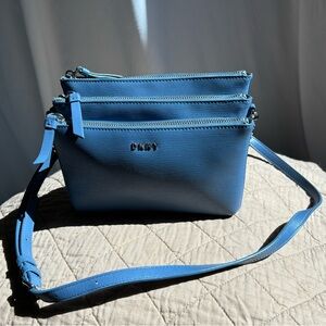 DKNY Handbag Vinyl Slate blue crossbody style. GUC